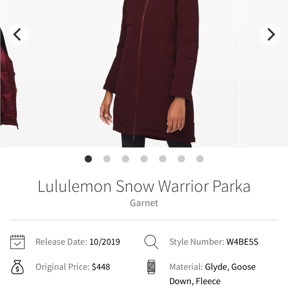 lululemon athletica snow warrior garnet  Puffer Jacket - Picture 2 of 9
